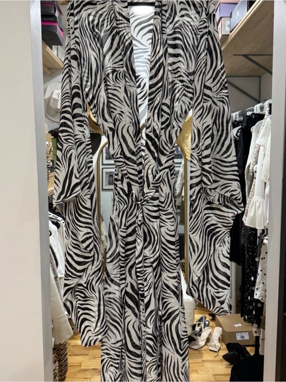Zebra-Print Wrap Maxi Dress - Black & White